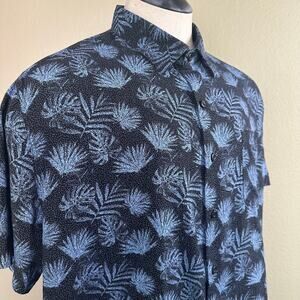 Nat Nast Men XL 70% Silk 30% Cotton Blend Button front Short sleeve Black Blue